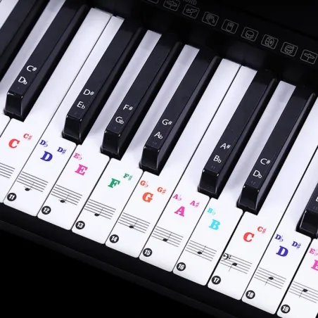 88 Tasten - Bunte Klaviernoten - transparente Tastaturaufkleber