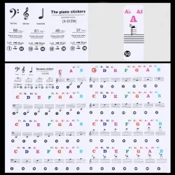 88 Tasten - Bunte Klaviernoten - transparente Tastaturaufkleber