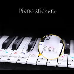 88 keys - Colourful piano notes - transparent keyboard stickersPiano