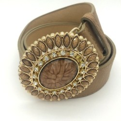 Luxus Vintage Ledergürtel mit runder Schnalle aus Kristall und Perlen
