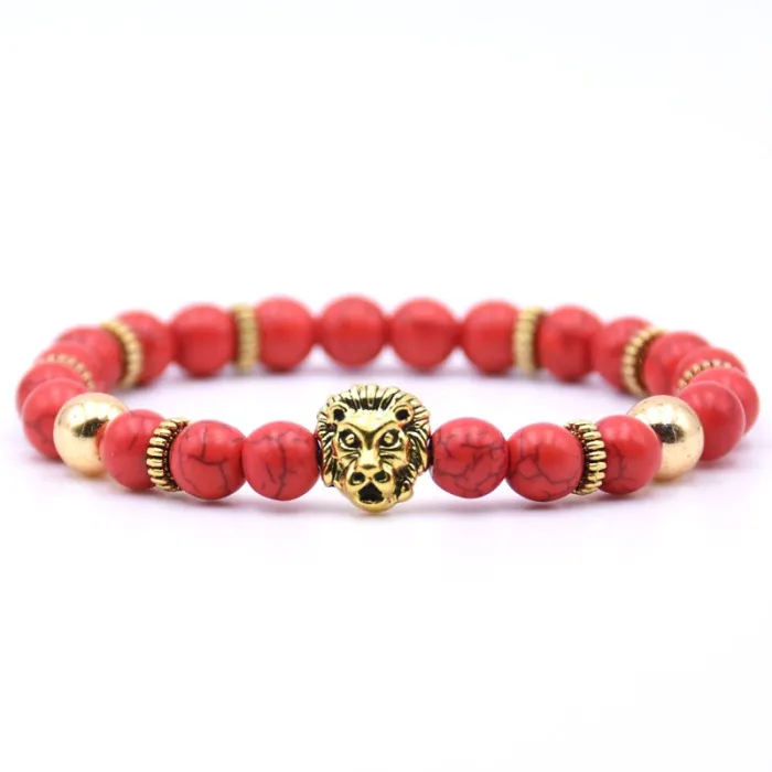 Lion head bracelet with natural stone beads