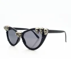 SWOKENCE Skull Frame Cat Eye Sunglasses Men Women Cool Black Rhinestone Sun Shades Halloween Party B