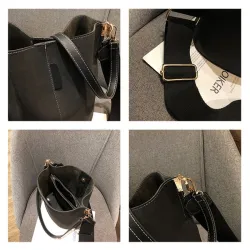 Messenger bag Women Bucket Shoulder Bag large capacity vintage Matte PU Leather lady handbag Luxury