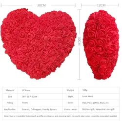 30x30cm Red Rose Bear Sweet Heart Rose Artificial Flower Rose Heart Decoration Valentines Birthday G