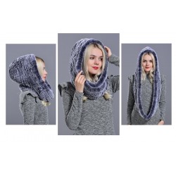 Rabbit fur hood Volume hats for women winter warm novelty knitted fur scarf hat stylish fashionable