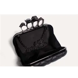 Luxury skull ring vintage plaid bag - clutch bag with chainHandbags