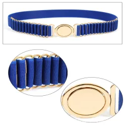 Elegant elastic belt with gold round buckleBelts