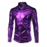 lila beschichtete metallische Nacht Club tragen Hemd - Männer lange Ärmel Knopf unten Herren Kleid Hemd glänzende elastische Che