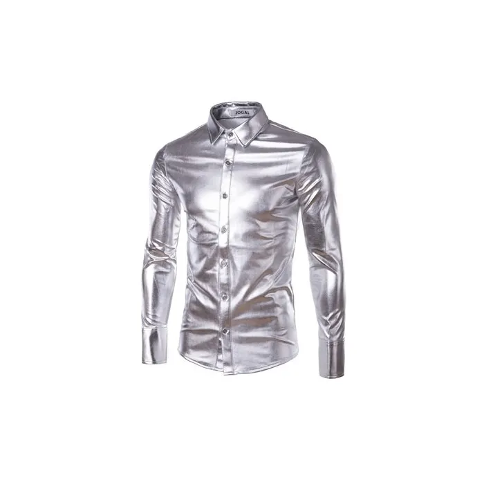 lila beschichtete metallische Nacht Club tragen Hemd - Männer lange Ärmel Knopf unten Herren Kleid Hemd glänzende elastische Che