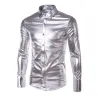 lila beschichtete metallische Nacht Club tragen Hemd - Männer lange Ärmel Knopf unten Herren Kleid Hemd glänzende elastische Che