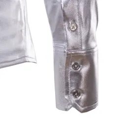 lila beschichtete metallische Nacht Club tragen Hemd - Männer lange Ärmel Knopf unten Herren Kleid Hemd glänzende elastische Che