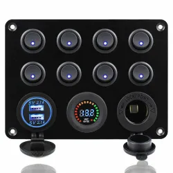 8) Gang Kniehebel-Schaltfläche - 12V - 24V - Dual USB - Digital Voltmeter - wasserdicht
