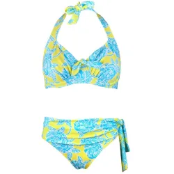 Blumendruck Bikini Set mit Push-up - hohe Taille