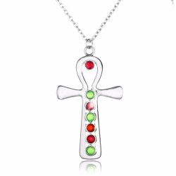 Silver Cross with colourful crystals - stainless steel necklaceNecklaces