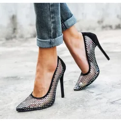 Crystals - mesh - high heels pumps - blackHigh heels