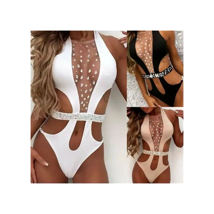 Sexy einteiliger Badeanzug - mit Frontmaschen & Kristalle - monokini