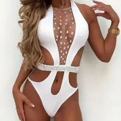 Sexy einteiliger Badeanzug - mit Frontmaschen & Kristalle - monokini