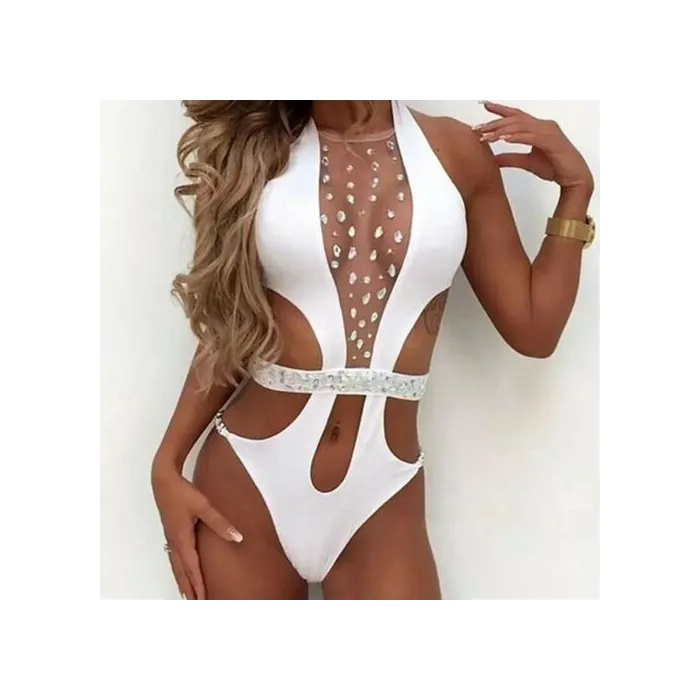 Sexy einteiliger Badeanzug - mit Frontmaschen & Kristalle - monokini