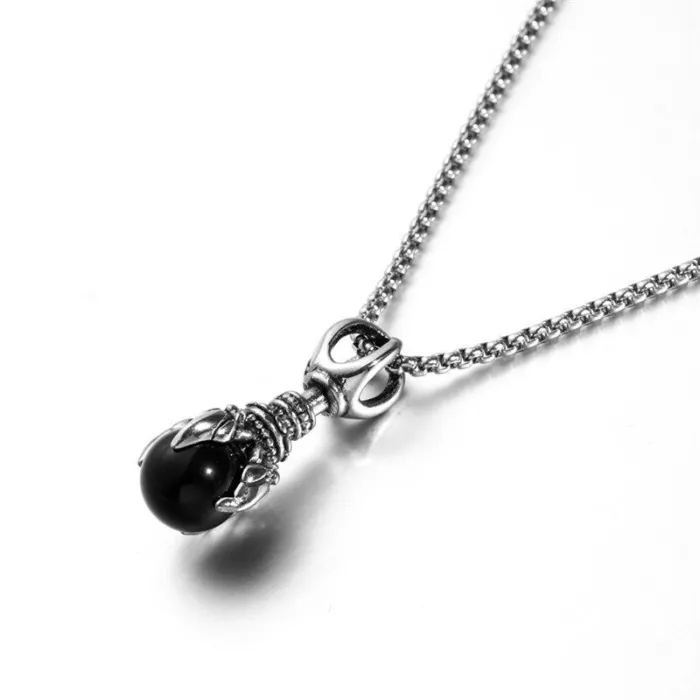 Dragon's Pfote mit Kristall - Vintage Edelstahl Halskette