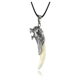 Wolfskopf mit Zahn - Halskette