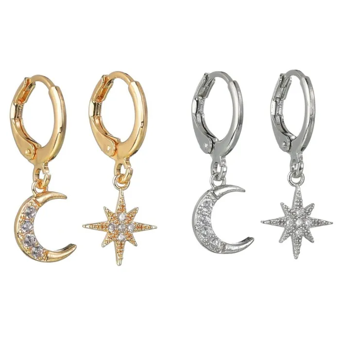 Kristall Mond & Stern - Gold & Silber Ohrringe
