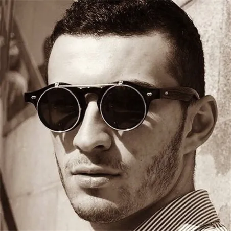 retro runde dampf punk flip up sunglasses - Vintage klassische Doppel-Flip Sonnenbrille