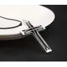Double hollow-out stainless steel Cross - leather necklaceNecklaces