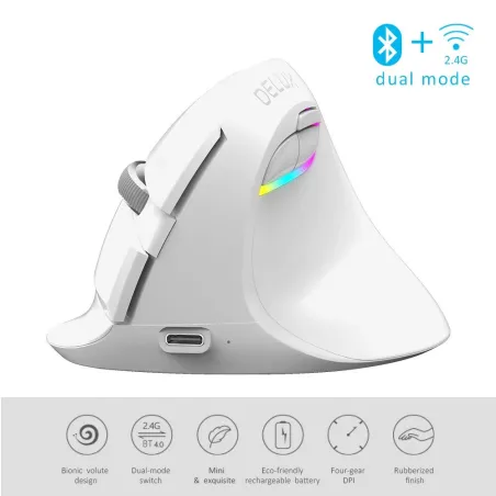 M618 - 2.4GHz - mini vertikale drahtlose Maus - Bluetooth 4 - Dual-Modus - wiederaufladbar - leise - weiß