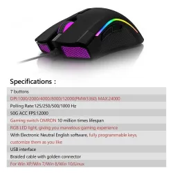 M625 - 12000 DPI - PMW3360 - USB kabelgebundene Spielmaus - 7 Tasten - RGB Hintergrundbeleuchtung - mit Fire Key