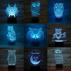 3D Eule - LED Nachtlampe - USB - Touch Control / Fernbedienung