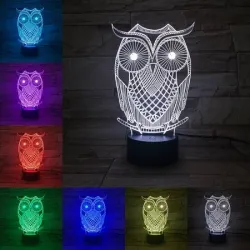 3D Eule - LED Nachtlampe - USB - Touch Control / Fernbedienung