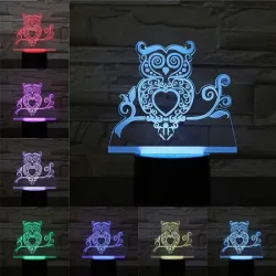 3D Eule - LED Nachtlampe - USB - Touch Control / Fernbedienung
