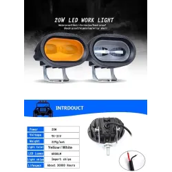 20W 6D 12V 6000K - Arbeitslicht für Motorrad - Offroad Trucks - ATV - SUV - Retro LED Bar - Lampe