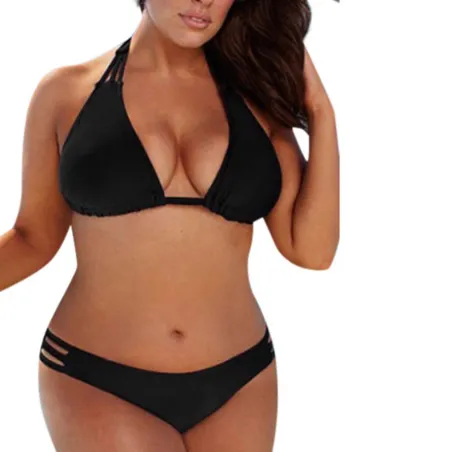 Niedrige Taille zweiteiliger Badeanzug - plus Größe - schwarz - weiß