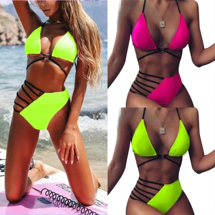 Hot Bikini Set - Badeanzug - pink - neongrün
