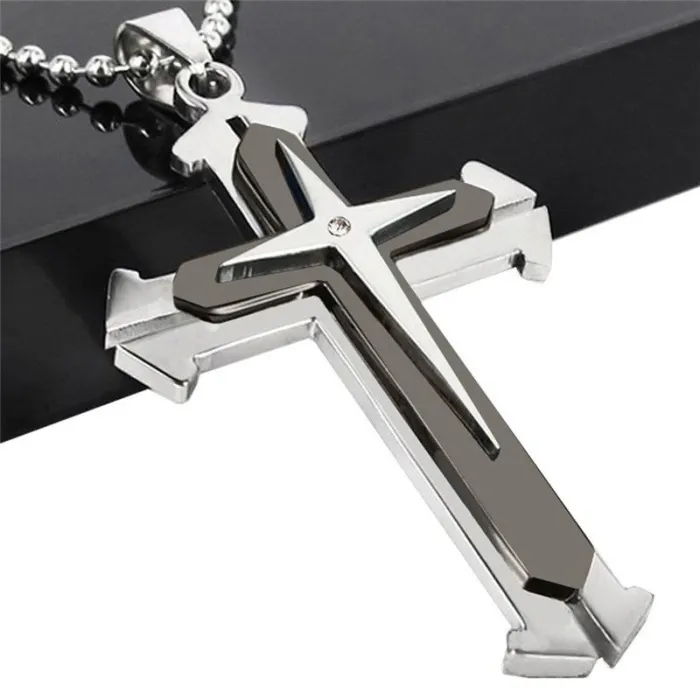 Cross pendant chain - 3D - 3 colours - metal chainNecklaces