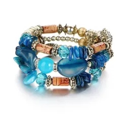 Mehrschichtiges Armband mit Harzsteinen - Vintage - ethnisches Armband