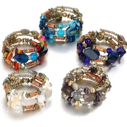 Mehrschichtiges Armband mit Harzsteinen - Vintage - ethnisches Armband