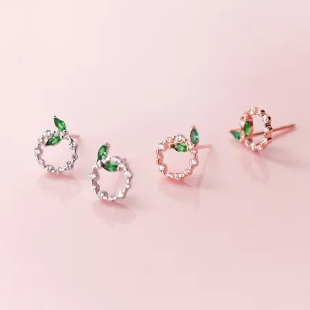 Kleine Kreise & Blätter - Roségold / Silber Ohrringe - 925 Sterling Silber