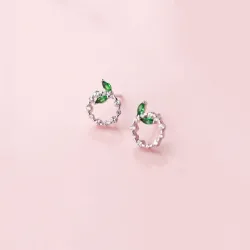 Small circles & leaves - rose gold / silver stud earrings - 925 sterling silverEarrings