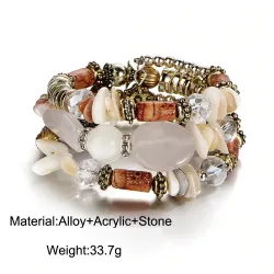 Mehrschichtiges Armband mit Harzsteinen - Vintage - ethnisches Armband