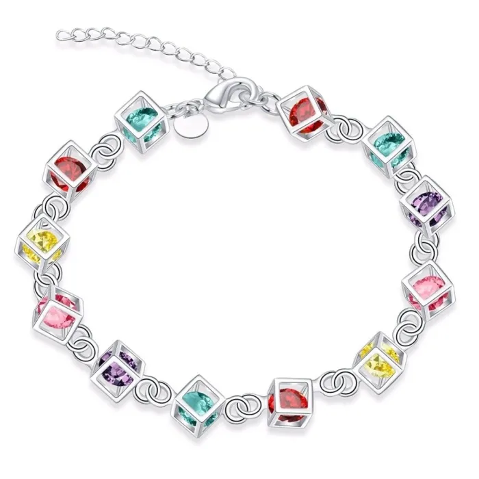 Mehrfarbige Würfel Armband - 925 Sterling Silber