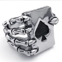 Claw holding poker cards - ring - metalRings