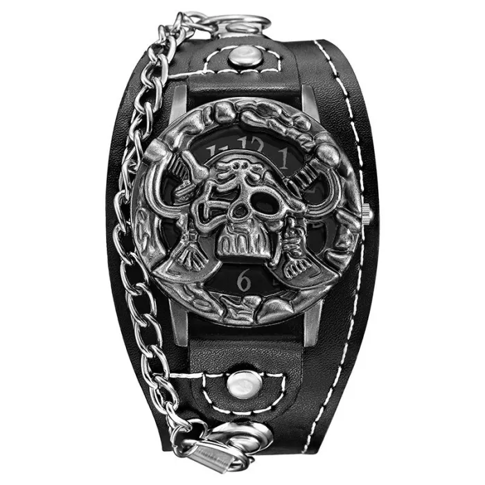 Totenkopf Design - Quarzuhr - Lederarmband - unisex
