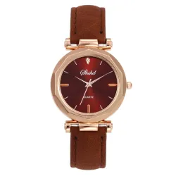 Damen - Leder - Uhr - Luxus - Quarz - Kristall - Armbanduhr