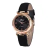 Damen - Leder - Uhr - Luxus - Quarz - Kristall - Armbanduhr