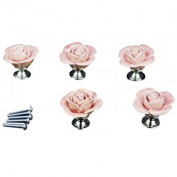 Rose shaped furniture handles - ceramic - 5 pieces