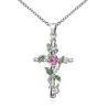 Pendant with cross & leaves & rose - stainless steel necklaceNecklaces