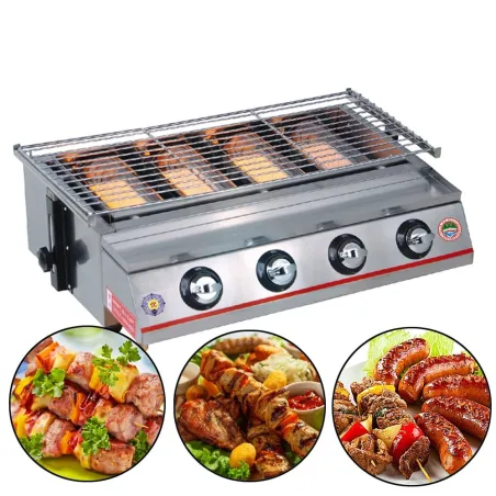BBQ grill - outdoor oven - stainless steel & glass - LPG 4 burners gasBBQ