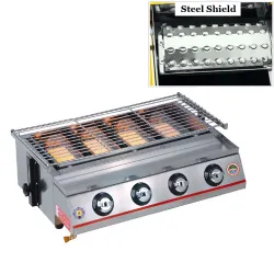 BBQ grill - outdoor oven - stainless steel & glass - LPG 4 burners gasBBQ
